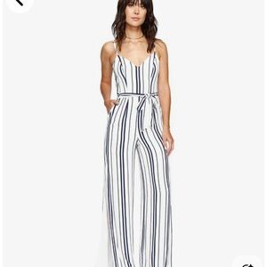 Lovers + Friends Black and White Striped Jumpsuit with Wide-Leg Design